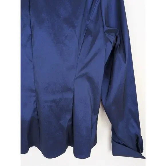 Samuel Dong Blazer Jacket Evening Formal Pleated Ruffle Iridescent Blue Size L - Picture 7 of 11